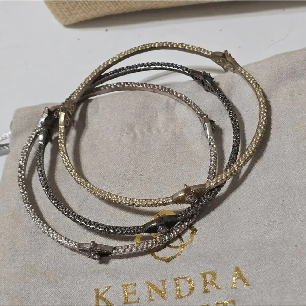 Kendra Scott Bundle of Jeweled Bangle‎ Bracelets Gunmetal silver Gold Plated Lot